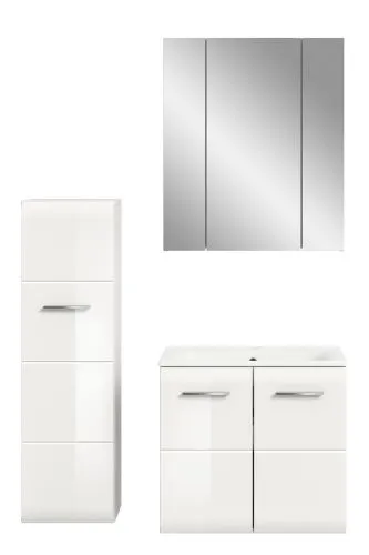 Bad Set Ice 8 | 3-teilig | weiß / weiß Hochglanz ohne Badaufsatzleuchte