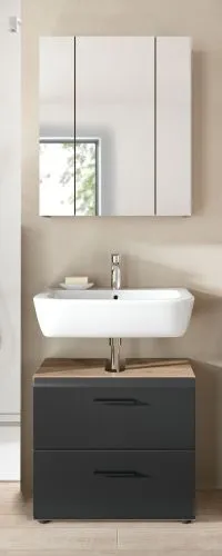 Bad Set Ice 9 | 2-teilig | Nox Oak / schwarz matt mit Aufsatzleuchte