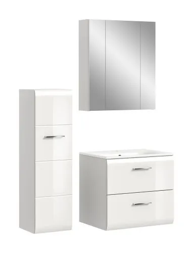 Bad Set Ice 9 | 3-teilig | weiß / weiß Hochglanz mit Badaufsatzleuchte