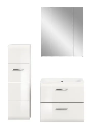 Bad Set Ice 9 | 3-teilig | weiß / weiß Hochglanz mit Badaufsatzleuchte