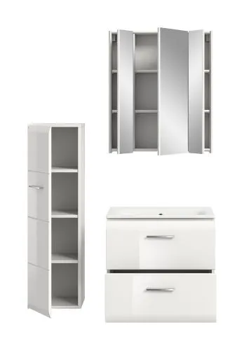 Bad Set Ice 9 | 3-teilig | weiß / weiß Hochglanz mit Badaufsatzleuchte