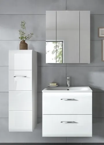 Bad Set Ice 9 | 3-teilig | weiß / weiß Hochglanz ohne Badaufsatzleuchte