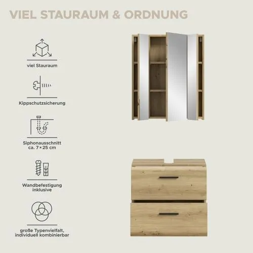 Bad Set Ice auf Rollen | 2-teilig | Artisan Oak mit