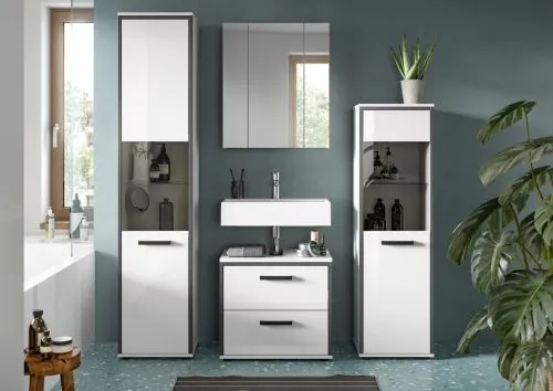 Bad Set Kojak 1 | 4-teilig | weiß / weiß Hochglanz | ohne Beleuchtung