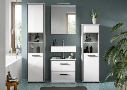 Bad Set Kojak 1 | 4-teilig | weiß / weiß Hochglanz | optional Beleuchtung