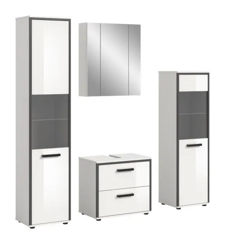 Bad Set Kojak 1 | 4-teilig | weiß / weiß Hochglanz | optional Beleuchtung