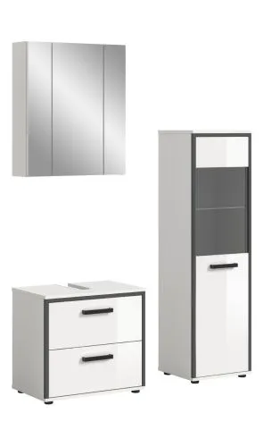 Bad Set Kojak 3 | 3-teilig | weiß / weiß Hochglanz | Beleuchtung Komplettset