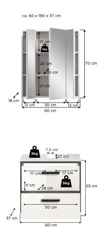 Bad Set Kojak 4 | 2-teilig | weiß / weiß Hochglanz | optional Beleuchtung