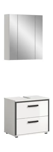 Bad Set Kojak 4 | 2-teilig | weiß / weiß Hochglanz | Spiegelschrank mit Beleuchtung