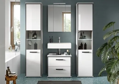 Bad Set Kojak 5 | 4-teilig | weiß / weiß Hochglanz | optional Beleuchtung