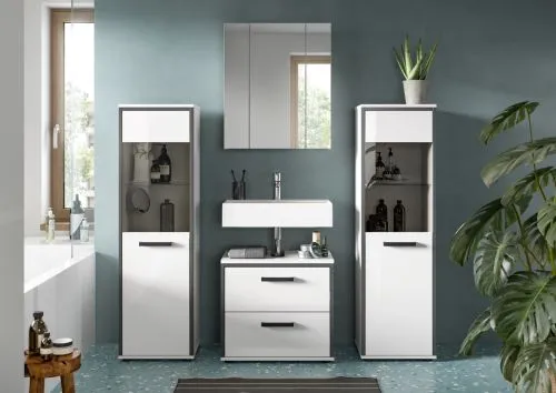 Bad Set Kojak 6 | 4-teilig | weiß / weiß Hochglanz | Beleuchtung Komplettset