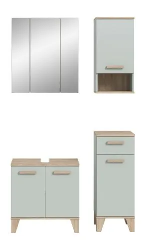 Bad Set Star 2 | 4-teilig | hellgrün / Eiche | Spiegelschrank mit optionaler Beleuchtung