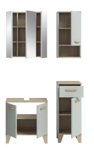 Bad Set Star 2 | 4-teilig | hellgrün / Eiche | Spiegelschrank mit optionaler Beleuchtung
