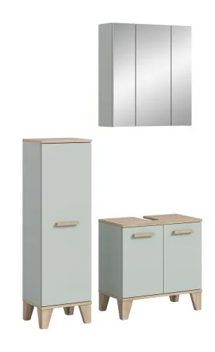 Bad Set Star 3 | 3-teilig | hellgrün / Eiche | Spiegelschrank mit Beleuchtung