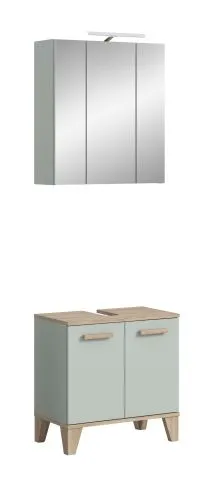Bad Set Star 4 | 2-teilig | hellgrün / Eiche | Spiegelschrank mit optionaler Beleuchtung