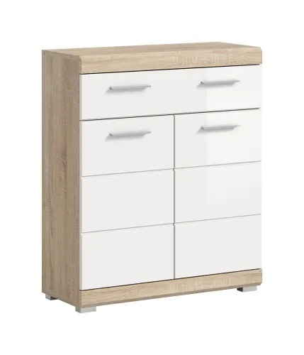 Badezimmer Kommode 2 Lambada | weiß Hochglanz / Sonoma Eiche