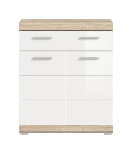Badezimmer Kommode 2 Lambada | weiß Hochglanz / Sonoma Eiche