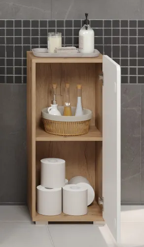 Badezimmer Kommode Ciara | weiß Hochglanz / Eiche Artisan