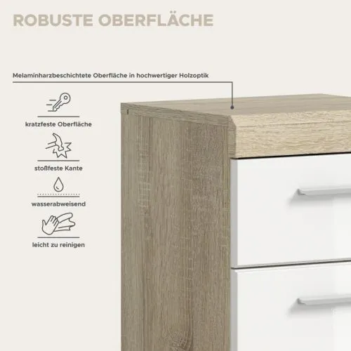 Badezimmer Kommode Lambada | weiß Hochglanz / Sonoma Eiche hell