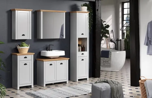 Badezimmer Kommode Landside | Landhausstil | Lichtgrau / Artisan Eiche