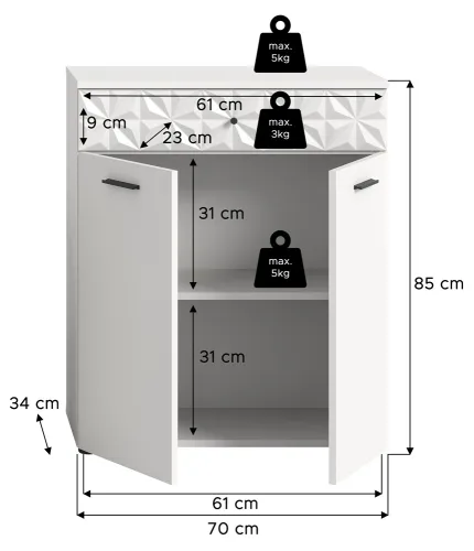Badezimmer Kommode Prisma | weiß / weiß Hochglanz