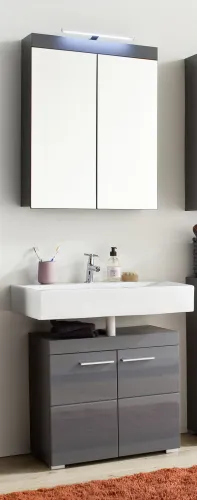 Badezimmer-Set Amanda | grau Hochglanz | 2-teilig mit Aufsatzleuchte