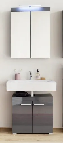 Badezimmer-Set Amanda | grau Hochglanz | 2-teilig mit Aufsatzleuchte