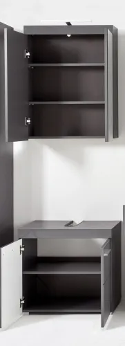 Badezimmer-Set Amanda | grau Hochglanz | 2-teilig mit Aufsatzleuchte