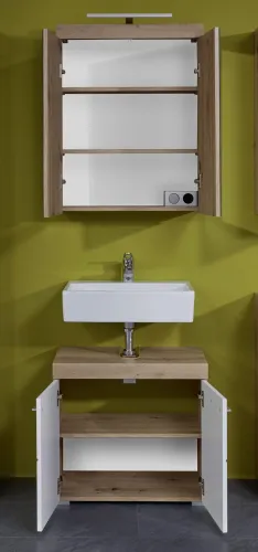 Badezimmer-Set Amanda | weiß Hochglanz / Eiche Asteiche | 2-teilig ohne Aufsatzleuchte