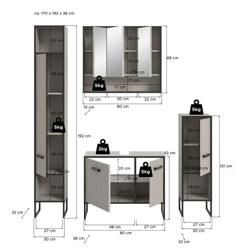 Badezimmer-Set Bagno 2 | Kaschmir | 4-teilig