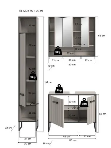 Badezimmer-Set Bagno 4 | Kaschmir | 3-teilig