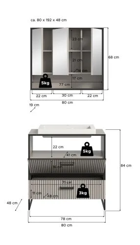 Badezimmer-Set Bagno | Kaschmir | 2-teilig | inkl. Waschbecken