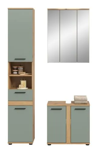 Badezimmer-Set Blake 1 | Salbei / Artisan Eiche | 3-teilig mit LED