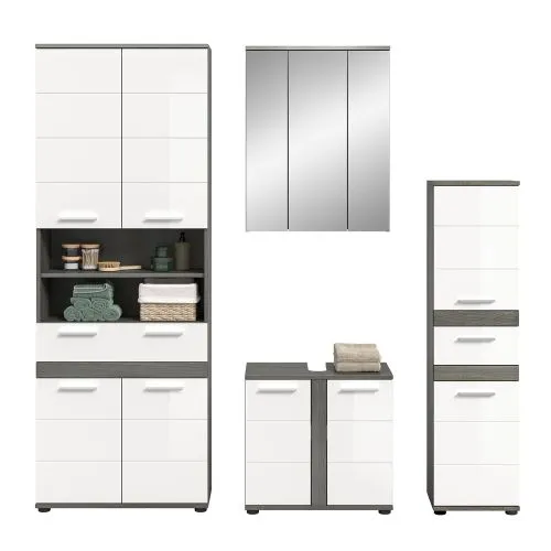 Badezimmer-Set Blake 1 | weiß Hochglanz / rauchsilber | 4-teilig