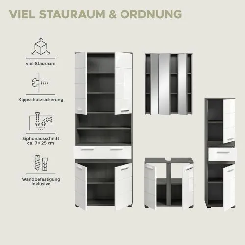 Badezimmer-Set Blake 1 | weiß Hochglanz / rauchsilber | 4-teilig ohne Aufsatzleuchte