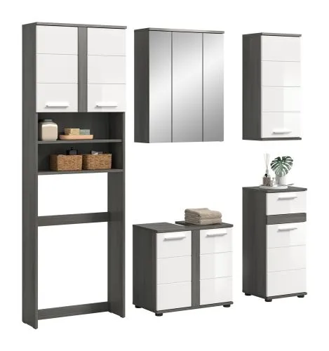 Badezimmer-Set Blake 1 | weiß Hochglanz / rauchsilber | 5-teilig