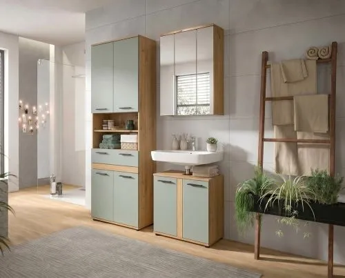 Badezimmer-Set Blake 2 | Salbei / Artisan Eiche | 3-teilig mit LED