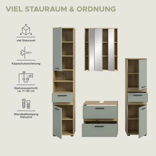 Badezimmer-Set Blake 2 | Salbei / Artisan Eiche | 4-teilig