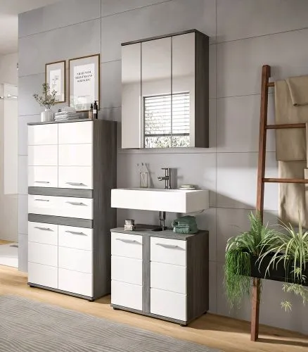 Badezimmer-Set Blake 2 | weiß Hochglanz / rauchsilber | 3-teilig