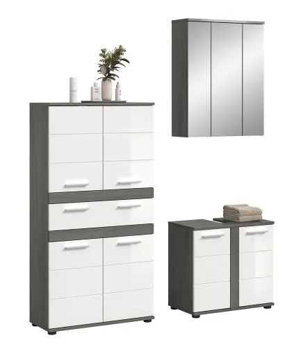 Badezimmer-Set Blake 2 | weiß Hochglanz / rauchsilber | 3-teilig