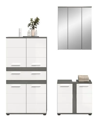 Badezimmer-Set Blake 2 | weiß Hochglanz / rauchsilber | 3-teilig
