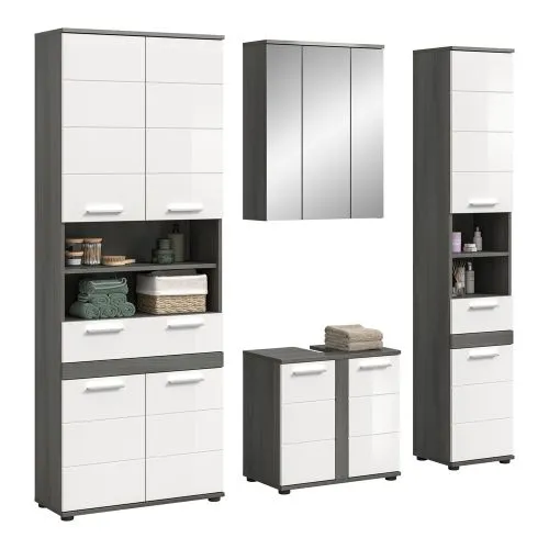 Badezimmer-Set Blake 2 | weiß Hochglanz / rauchsilber | 4-teilig