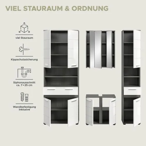 Badezimmer-Set Blake 2 | weiß Hochglanz / rauchsilber | 4-teilig