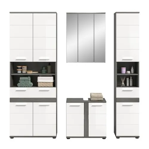 Badezimmer-Set Blake 2 | weiß Hochglanz / rauchsilber | 4-teilig ohne Aufsatzleuchte
