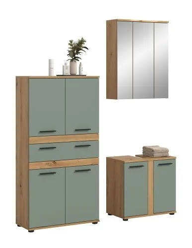 Badezimmer-Set Blake 3 | Salbei / Artisan Eiche | 3-teilig mit LED