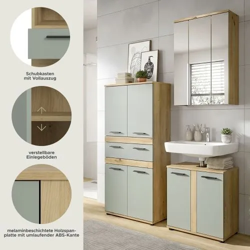 Badezimmer-Set Blake 3 | Salbei / Artisan Eiche | 3-teilig mit LED