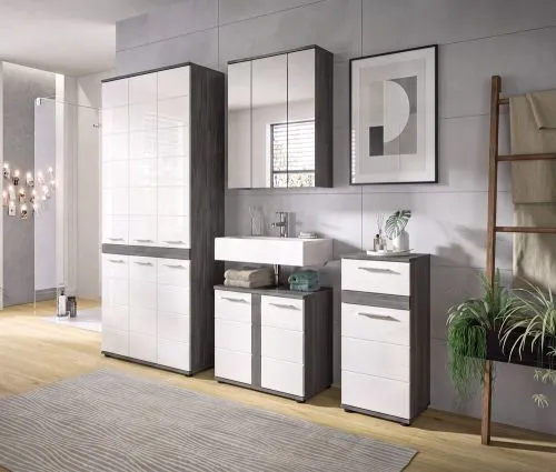 Badezimmer-Set Blake 3 | weiß Hochglanz / rauchsilber | 4-teilig
