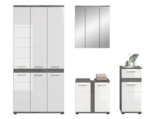 Badezimmer-Set Blake 3 | weiß Hochglanz / rauchsilber | 4-teilig
