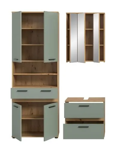 Badezimmer-Set Blake 4 | Salbei / Artisan Eiche | 3-teilig