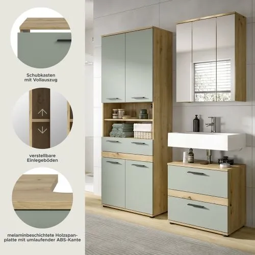 Badezimmer-Set Blake 4 | Salbei / Artisan Eiche | 3-teilig